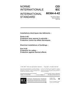 CEI 60364-4-42: S&eacute;curit&eacute; des installations &eacute;lectriques - Effets thermiques