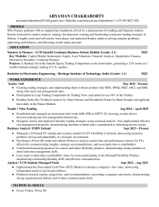 Aryaman Chakraborty - Finance Graduate Resume