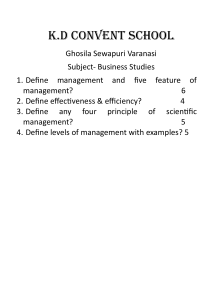 Business Studies Exam: Management Definitions & Principles