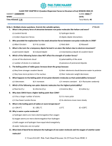 Chemistry Test: London Dispersion Forces & Ice Structure (HSSC-I)
