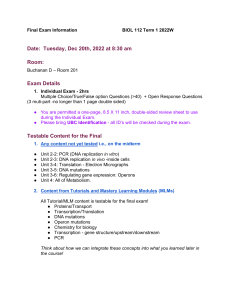 BIOL 112 Final Exam Information - 2022W