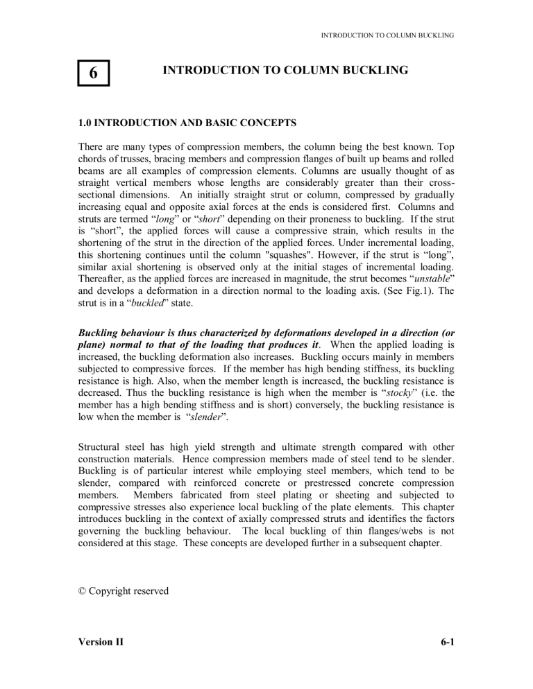 Column Introduction Column Buckling Introduction: Concepts & Analysis