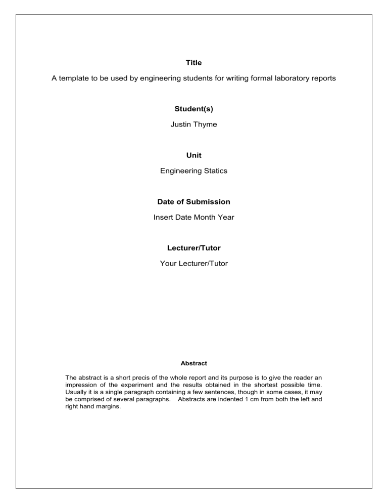Engineering Statics Lab Report Template