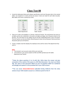 SQL Class Test: Database Design & User Roles in Oracle 10g