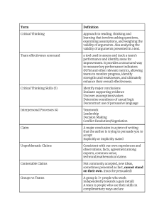 Critical Thinking & Team Performance: Key Concepts & Definitions