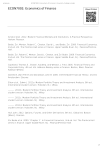ECON7002 Economics of Finance Reading List - UCL
