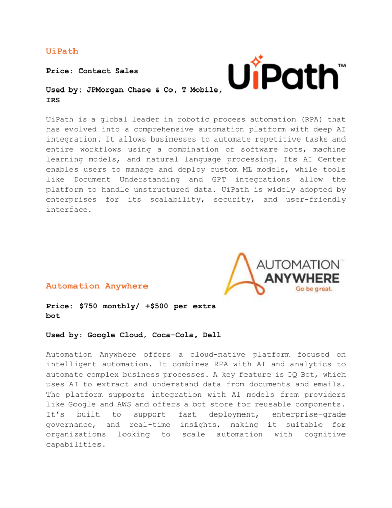 Top RPA & AI Automation Platforms: UiPath, Power Automate, Pega