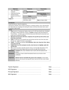 Grade 8 Computer Skills Lesson Plan: Basics & Output Devices