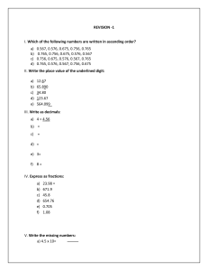 Decimal Numbers Worksheet: Ascending Order, Place Value
