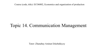 Communication Management: Economics & Production Lecture Outline