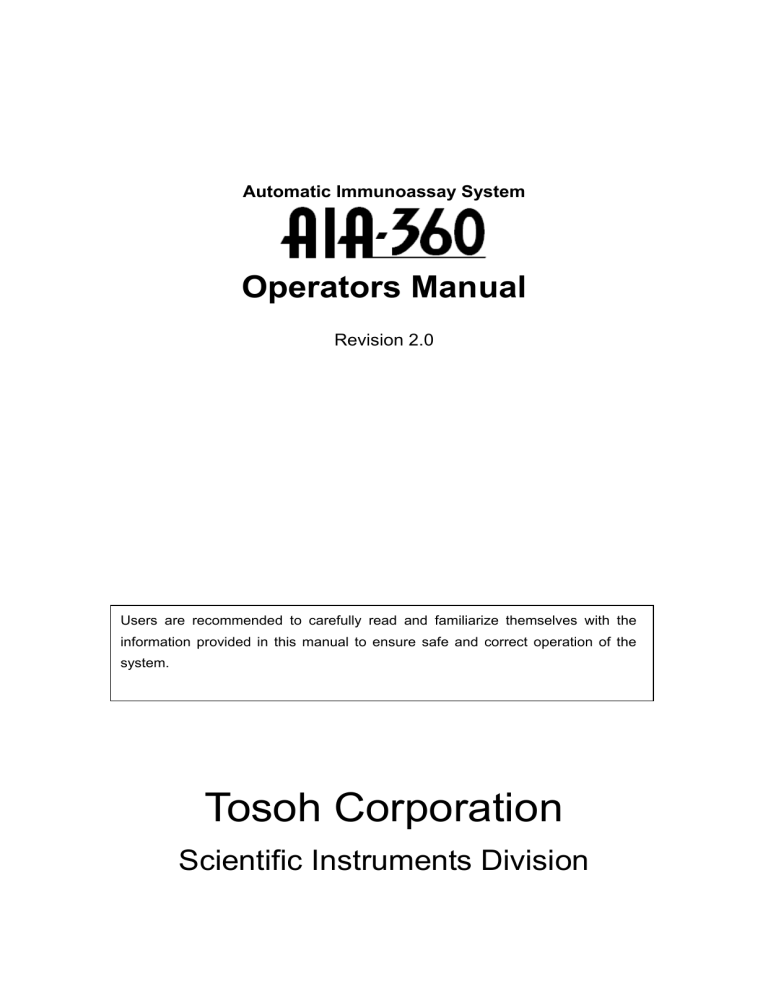 AIA-360 Immunoassay System Operator's Manual