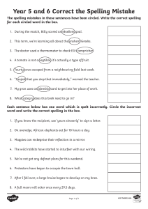 Year 5-6 Spelling Correction Worksheet