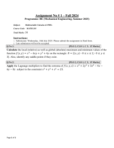 Multivariable Calculus & PDEs Assignment - Extrema Problems