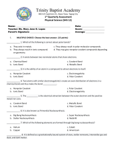 Physical Science SHS 12 Quarterly Assessment - Trinity Baptist Academy