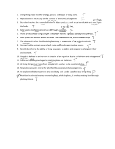 Characteristics of Life: True/False Worksheet