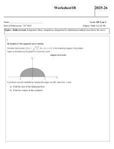 Math AA SL/HL Integration Worksheet: Area & Volume