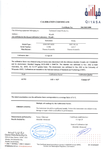 Calibration Certificate: Thermo Scientific Instruments