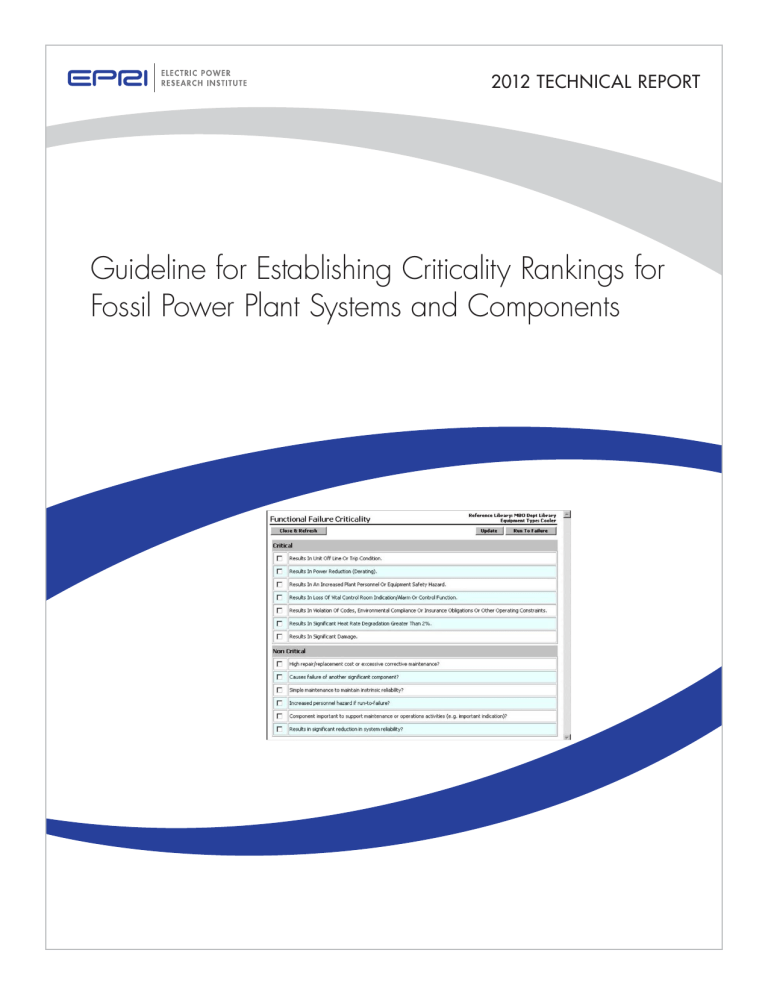 Fossil Power Plant Criticality Ranking Guideline