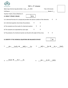 Balancing Chemical Equations Test - Grade 9 Chemistry Exam