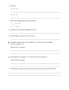 Integer Arithmetic Worksheet: LCM, HCF, and Operations