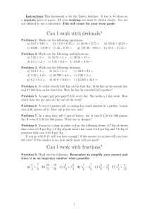 Easter Holiday Math Homework: Decimals & Fractions Practice