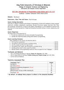 ICS 104 Programming Syllabus: Python & C - KFUPM Summer 2022-2023