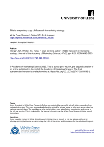 Research in Marketing Strategy: State of Knowledge & Future Agenda