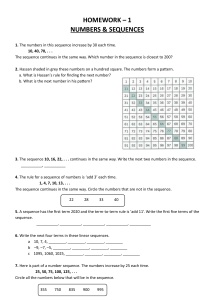 Numbers & Sequences Math Homework - Middle School Worksheet
