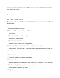 Cambridge A-Level Business: Chapter 2 Business Structure Notes