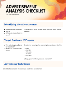Advertisement Analysis Checklist for Year 9 Students