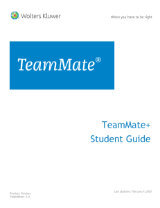 TeamMate+ Student Guide: Audit Management Software & Financial Controls