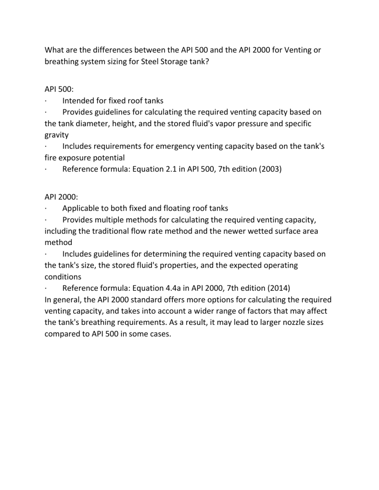 API 500 vs API 2000: Venting Steel Storage Tanks