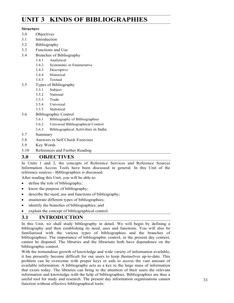 Kinds of Bibliographies: Types, Functions & Control | Library Science