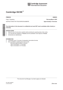 Instructions pour le test de parole IGCSE fran&ccedil;ais Cambridge