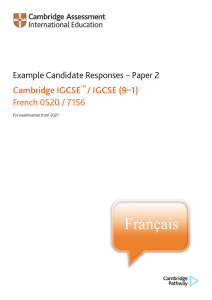 IGCSE French Paper 2: Example Candidate Responses & Examiner Comments