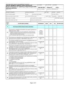 ASTM A325/A490 Bolt Tightening Inspection Checklist