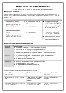 Argument Analysis Essay: Sentence Starters Guide