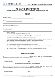 AS Level Statistics P5 Test Paper: Visual, Summary Statistics & Probability
