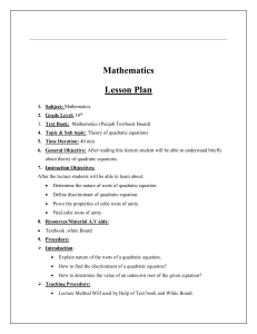Mathematics Lesson Plan: Theory of Quadratic Equations - Grade 10