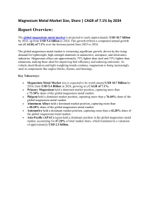 Magnesium Metal Market Size, Share | CAGR of 7.1% by 2034