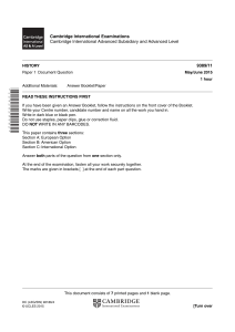 History Exam Paper: Cambridge A Level Document Questions
