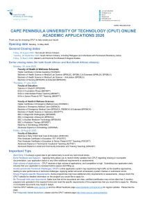 CPUT Academic Applications 2026: Dates & Requirements