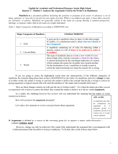 Analyzing Arguments in Manifestoes: English for Academic Purposes