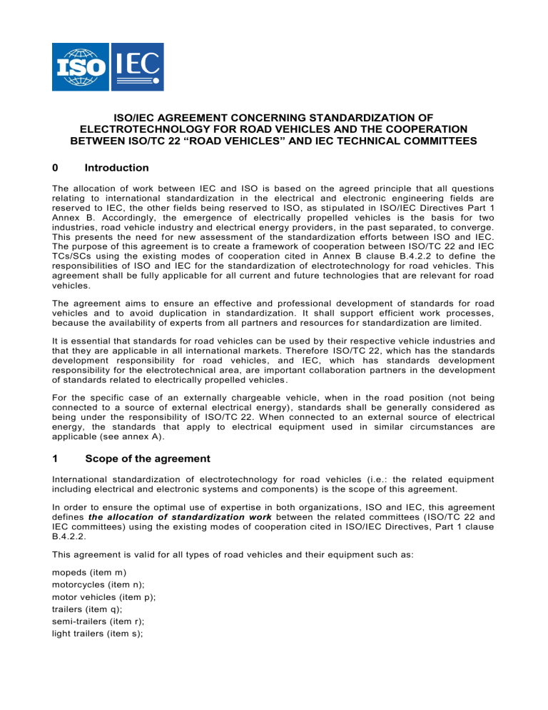 ISO/IEC Agreement: Electrotechnology Standardization for Road Vehicles