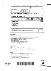 Physics Exam Paper: Edexcel International GCSE (9-1) 4PH1/2P