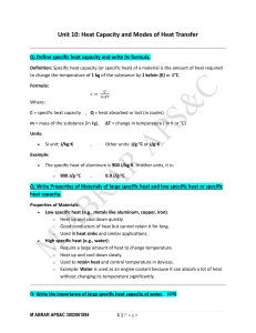 Heat Capacity & Transfer: Lecture Notes
