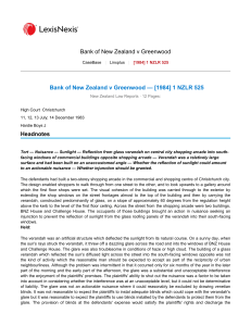 Bank of New Zealand v Greenwood: Nuisance Case on Sunlight Reflection