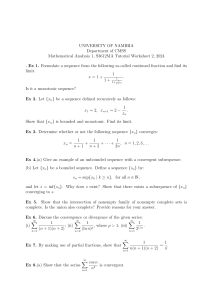Mathematical Analysis 1 Tutorial Worksheet 2 (2024) - Sequences & Series