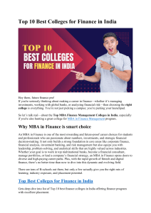 Top 10 Best Colleges for Finance MBA in India - Career Guide