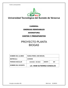 Costos y Presupuesto de Planta de Biog&aacute;s: Proyecto de ER